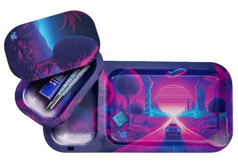 V-Syndicate ''Duotray'' Metal Rolling Tray With Stash Box - Afterglow